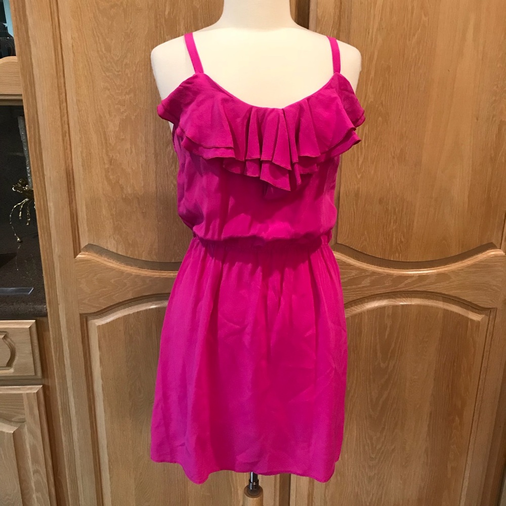 Hot fuchsia ruffle short dress
